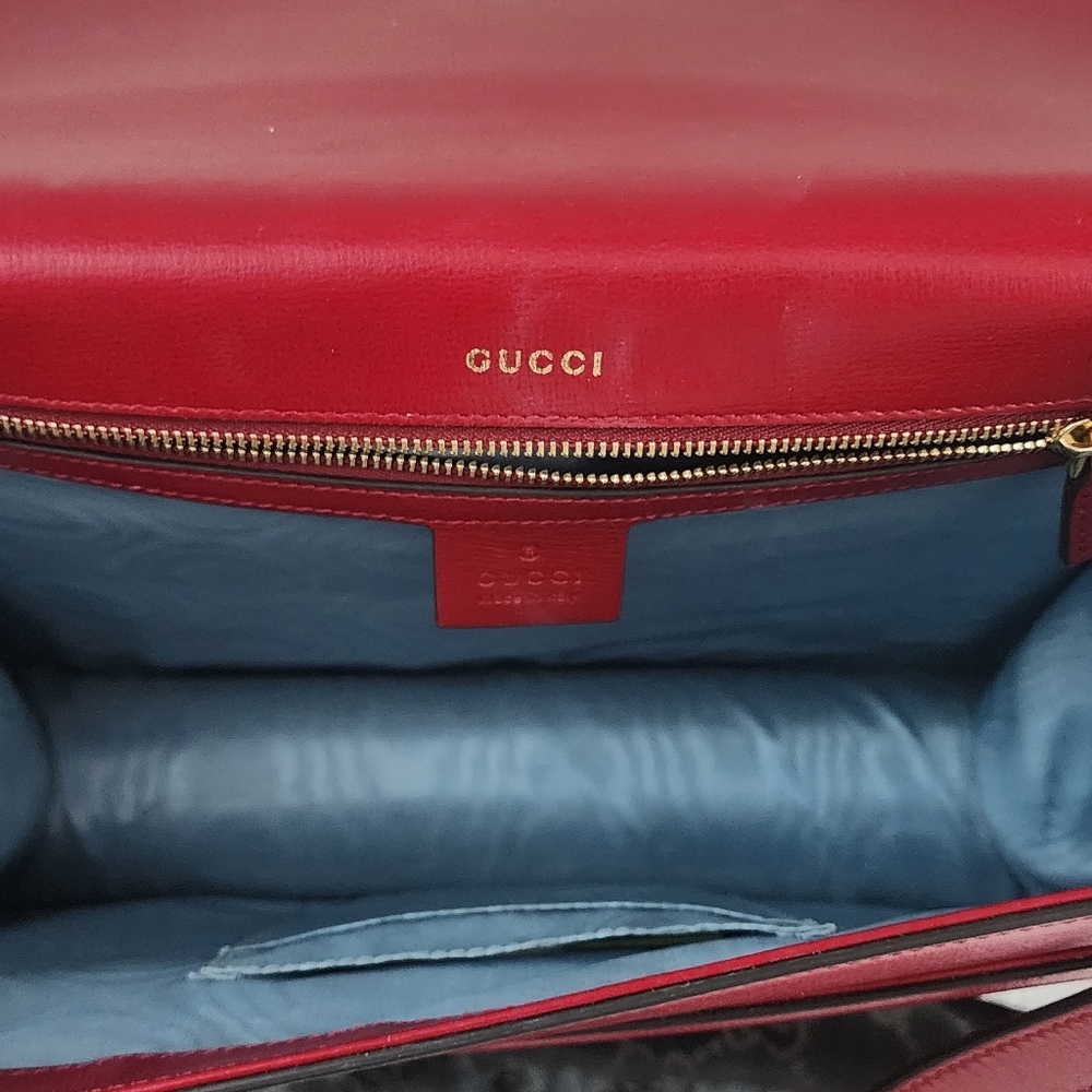 Authentic Gucci GG Marmont Red Leather Shoulder Bag Gold Hardware Gucci Handbag - Picture 10 of 14